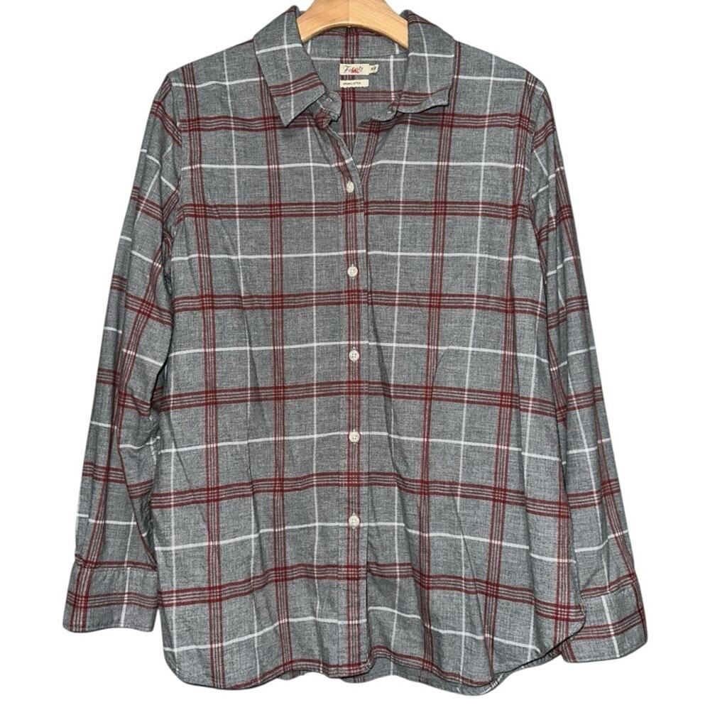 Faherty Sz M Gray Red Juliet Plaid Flannel The Classic Button Down Malibu Shirt - Picture 2 of 6